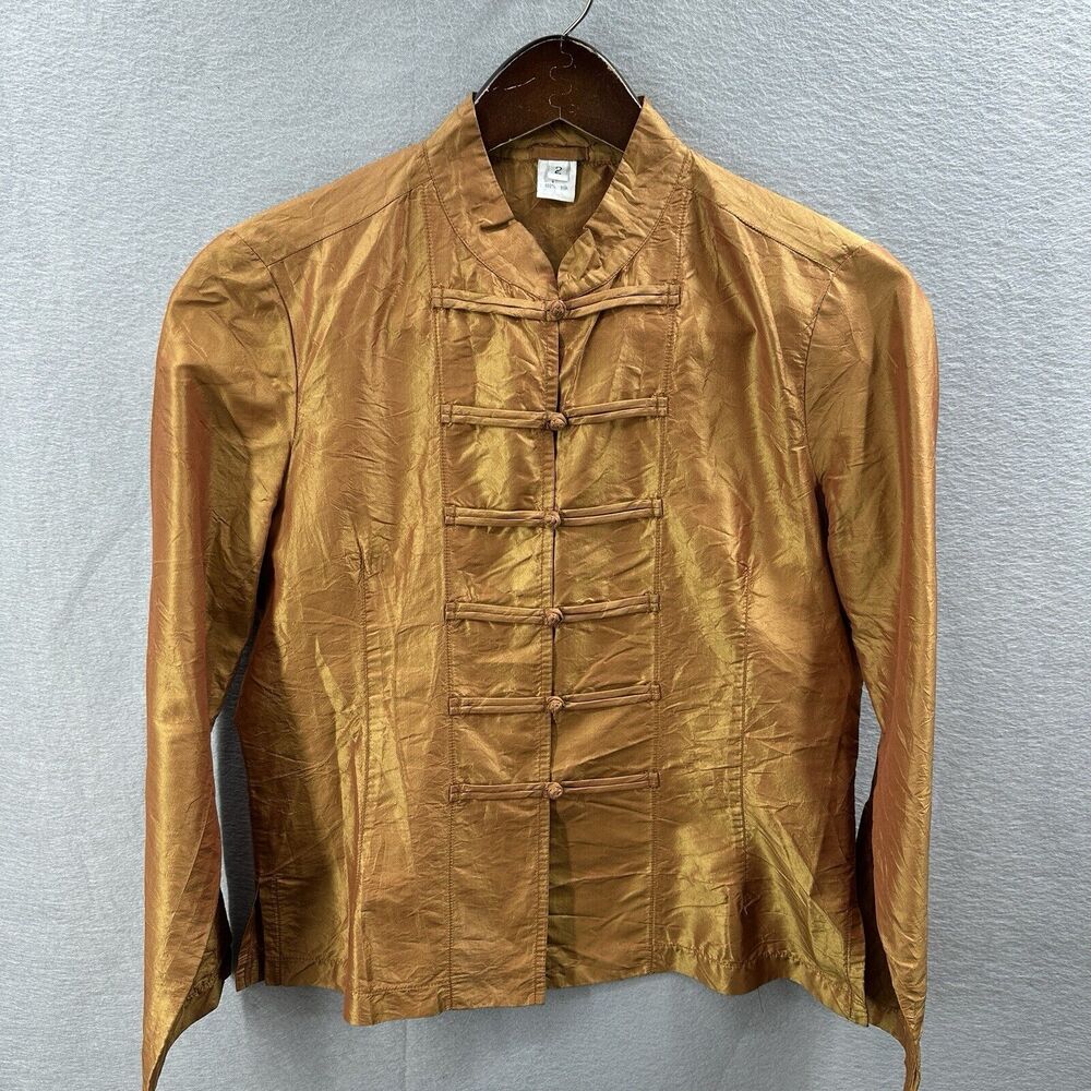 Dosa Blouse Womens 2 Silk Cheongsam Knot Toggle Button Mandarin Style Iridescent
